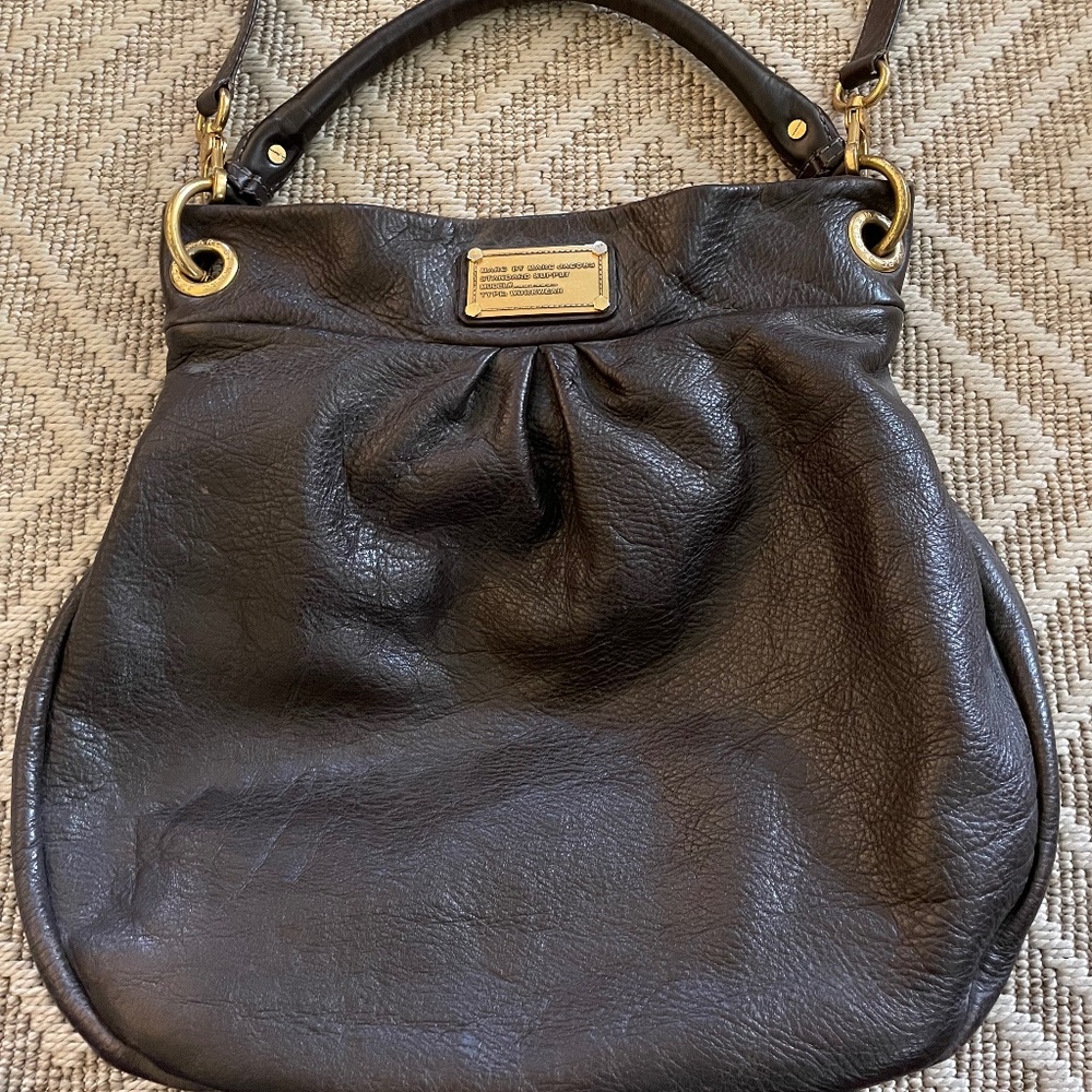 Marc by Marc Jacobs Dark Brown Leather Workwear Handbag w/ Clothe Purse Bag